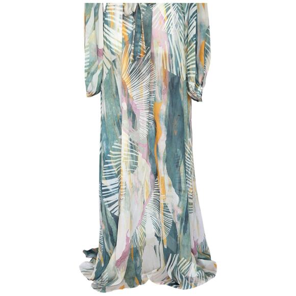 Andrea Iyamah Sade Coverup Sheer Tropical Resort Bark Palm Dress Gown Size S/M - Picture 5 of 16